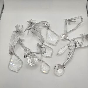 8 Crystal Ornament Set with Silver Ribbons
